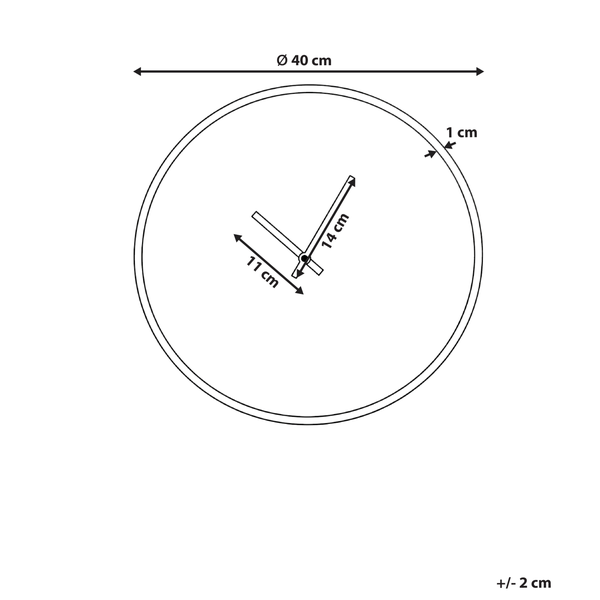 Technische Zeichnung einer runden Wanduhr mit einem Durchmesser von 40 Zentimetern