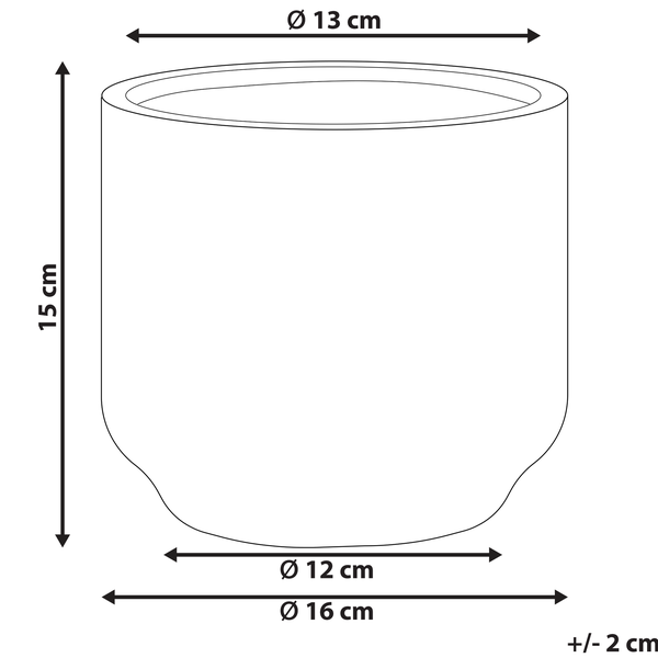 Abmessungen Pflanztopf: Durchmesser oben 13 cm, Durchmesser unten 12 bis 16 cm, Höhe 15 cm