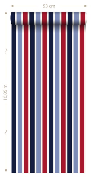 ESTAhome Tapete Streifen Marineblau und Rot - 53 cm x 10.05 m - 115816