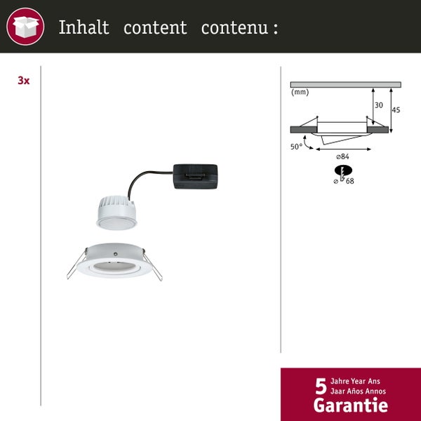 LED Einbauleuchte Nova Coin Basisset schwenkbar rund 84mm 50° Coin 3x6W 3x470lm 230V 2700K Weiß matt