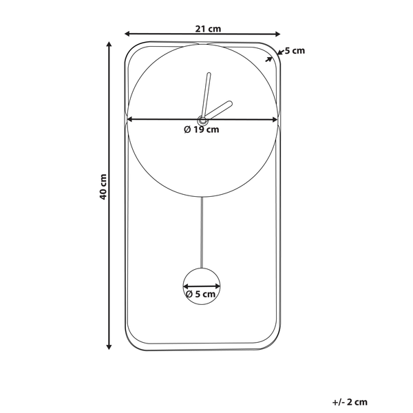 Abmessungen Pendeluhr: 40 mal 21 Zentimeter