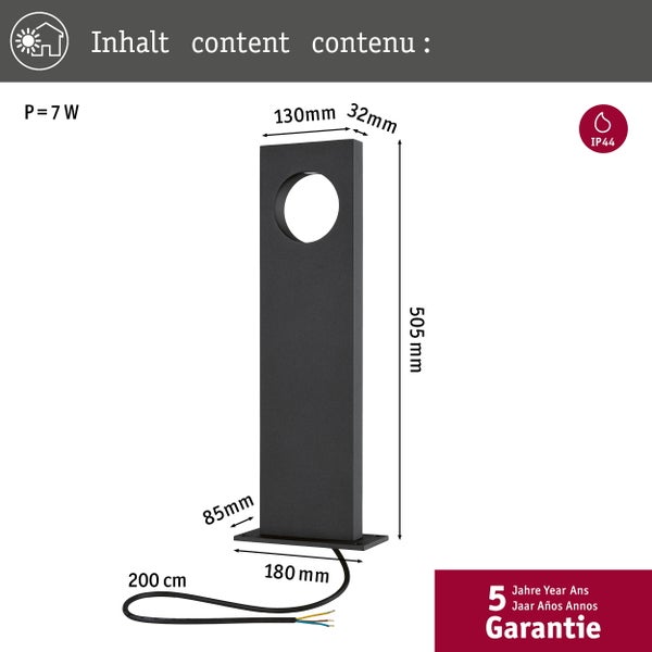 LED Pollerleuchte Ivo IP65 505mm 3000K 5,5W 150lm 230V Grau Aluminium