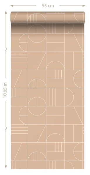 ESTAhome Tapete Art Decó Muster Pfirsichrosa und Weiß - 53 cm x 10.05 m - 139208