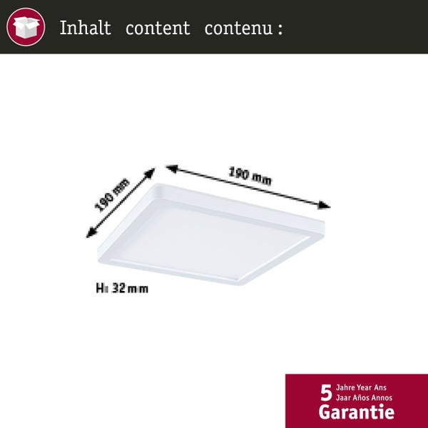 LED Panel Atria Shine IP44 eckig 190x190mm 8W 1160lm 3000 - 6500K Weiß
