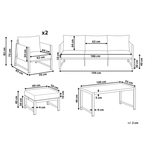 Lounge Set mit Tisch und Ottomane 5-Sitzer NOLA Metall Hellbeige