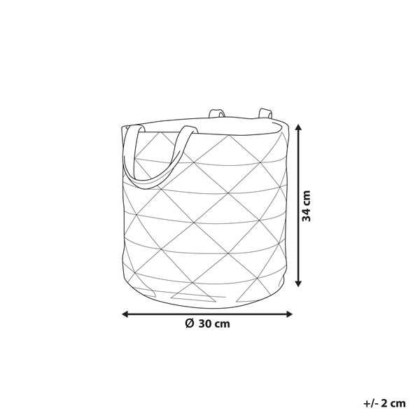 Illustration eines Aufbewahrungskorbs mit den Maßen 34 cm Höhe und 30 cm Durchmesser