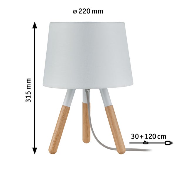 Neordic Tischleuchte Berit E27 max. 20W Weiß, Holz Stoff, Holz, Metall