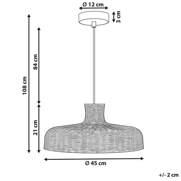Abbildung der Maße einer Pendelleuchte