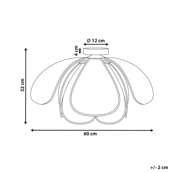 Technische Zeichnung einer Deckenleuchte mit den Maßen 60, 32, 12 und 4 Zentimeter