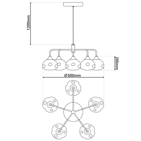 LED Pendelleuchte 5-flammig Varna, Pendellampe aus messingfarbenem Metall und irisierendem Glas, fest verbaute LEDs, 50 cm Durchmesser, stilvolle Beleuchtung für Wohnzimmer, Esszimmer oder Diele