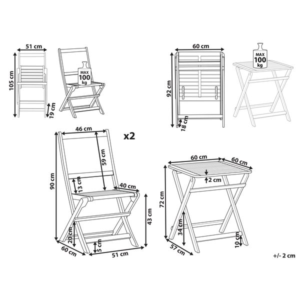 Bistro Set klappbar PARAGGI zertifiziertes Akazienholz Braun