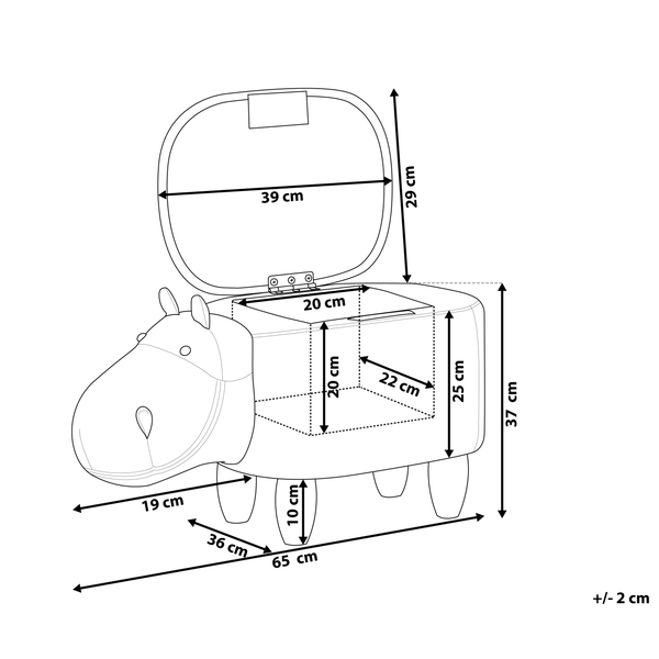 Abmessungen des Nilpferd Hockers mit Stauraum