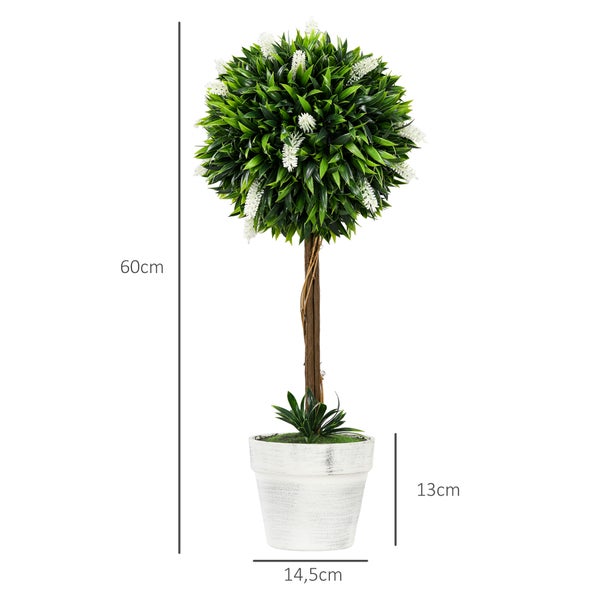 HOMCOM Künstliche Lavendel 2er-Set groß 60 cm Kunstpflanze, künstliche Pflanzen im Topf, Plastik Kunstblume wie echt für Wohnzimmer Schlafzimmer Büro Garten moderne Dekoration