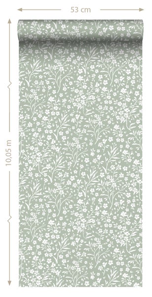 ESTAhome Tapete Blumen Mintgrün - 50 x 900 cm - 139879