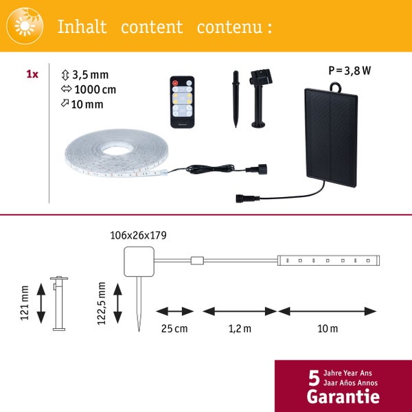 LED Stripe Solar inkl. Fernbedienung 10m beschichtet IP44 3,8W 30lm/m 60 LEDs/m RGB