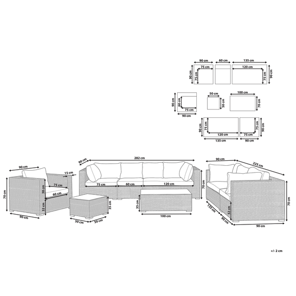 Lounge Set mit Tisch 8-Sitzer MAESTRO modular Polyrattan Taupe