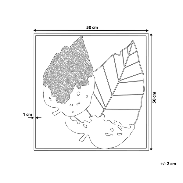 Technische Zeichnung einer quadratischen Betonform mit Blattmotiven, 50 x 50 cm