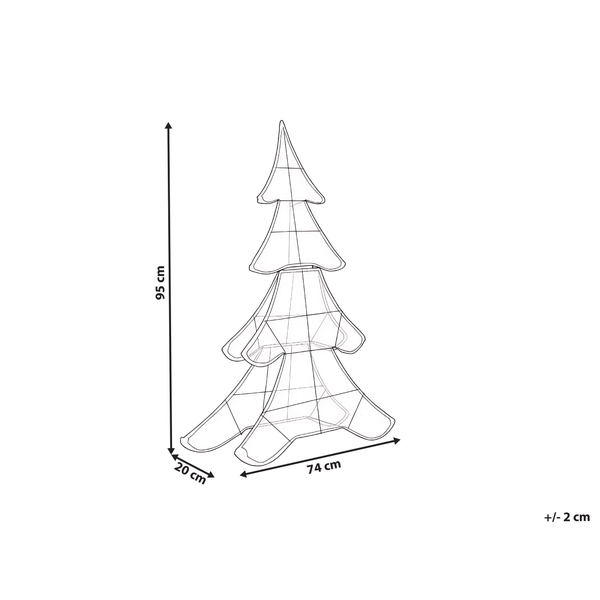 Abmessungen des Weihnachtsbaums: Höhe 95 cm, Breite 74 cm, Tiefe 20 cm