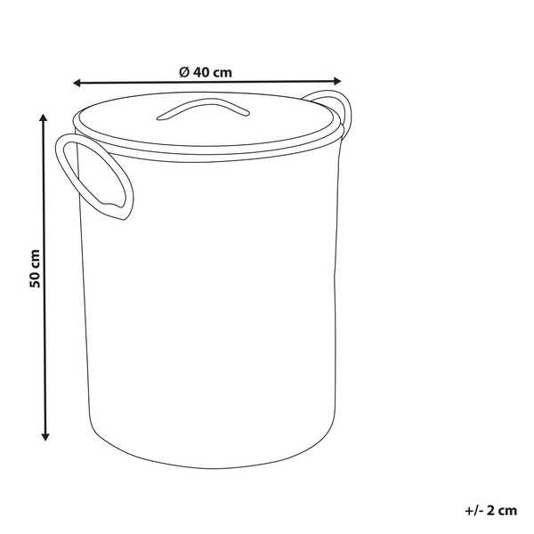 Skizze eines runden Eimers mit Deckel und Tragegriffen, Durchmesser 40 cm, Höhe 50 cm