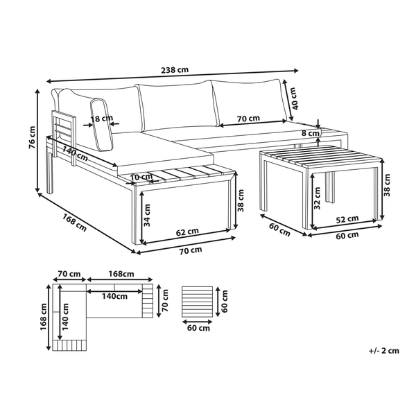 Garten Ecksofa mit Tisch 4-Sitzer PIENZA II rechtsseitig modular Grau