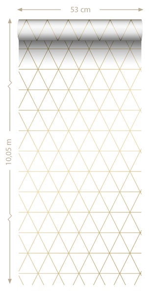 ESTAhome Tapete grafische Dreiecke Weiß und Gold - 53 cm x 10.05 m - 139147