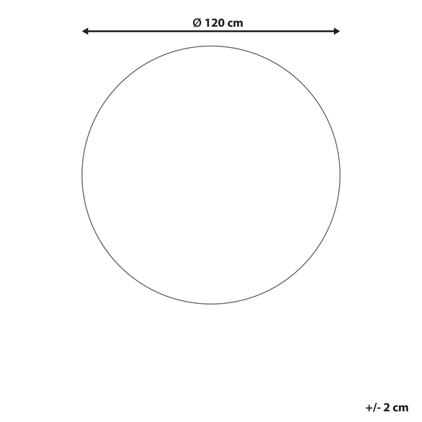 Kreisförmiges Produkt mit einem Durchmesser von 120 Zentimetern und einer Toleranz von plus minus 2 Zentimetern.