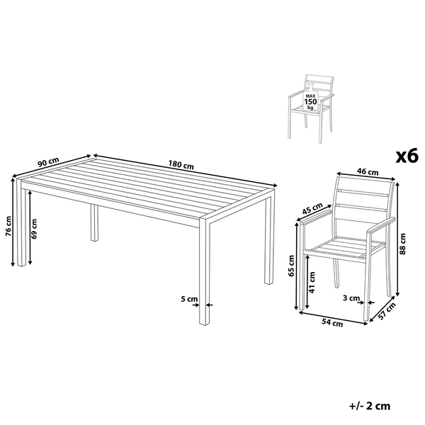 Gartenmöbel Set 6-Sitzer VERNIO Grau