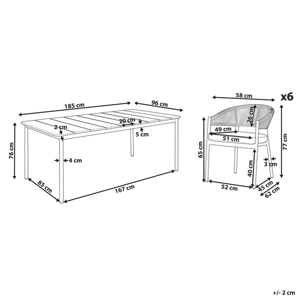 Gartenmöbel Set 6-Sitzer FLAVIA inkl. Kissen Metall Taupe