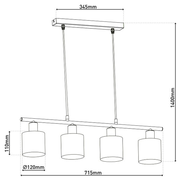 4er Pendelleuchte MARON aus Metall satiniert-matt mit Stoffschirmen  in Braun, mit E14-Fassung, Lampe für Wohnzimmer oder Esszimmer,71,5 x 12 cm