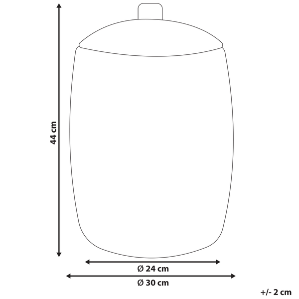 Technische Zeichnung eines Behälters mit Deckel, Höhe 44 Zentimeter, Durchmesser 24 bis 30 Zentimeter