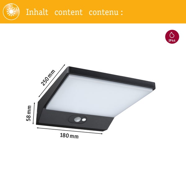 Solar LED Außenwandleuchte Ronas Bewegungsmelder IP44 3000K 320lm Dunkelgrau