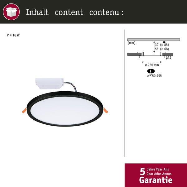 VariFit LED Einbaupanel Dim to Warm Areo IP44 rund 230mm 16W 1500lm 3 Step Dim to warm Schwarz dimmbar