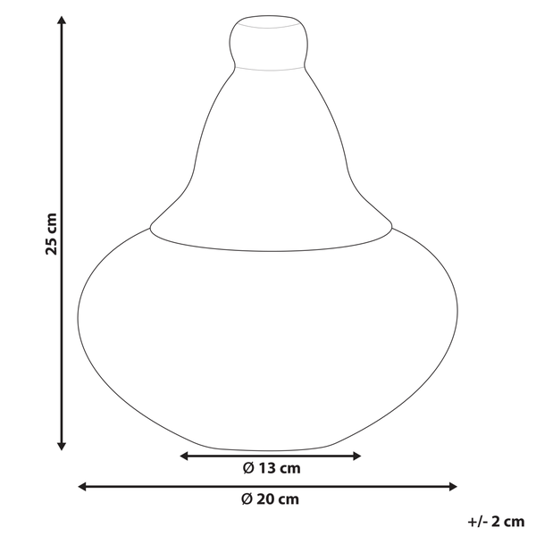 Technische Zeichnung einer Vase mit den Maßen 25 cm Höhe und 20 cm Durchmesser.