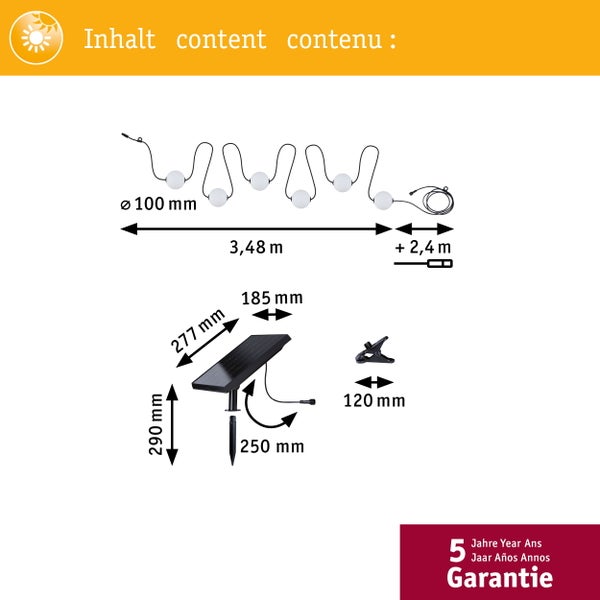 Solar LED Lichterkette Taina Basisset IP67 3000K 5,8m 6x60lm Schwarz