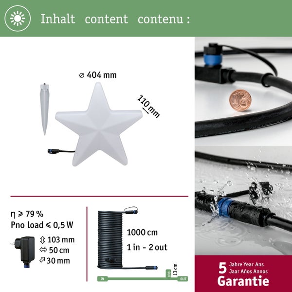 Plug & Shine Set LED Lichtobjekt Star inkl. 10m-Kabel und Trafo