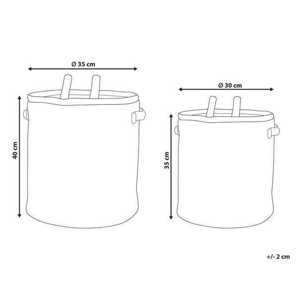 Abmessungen von zwei Stoffkörben