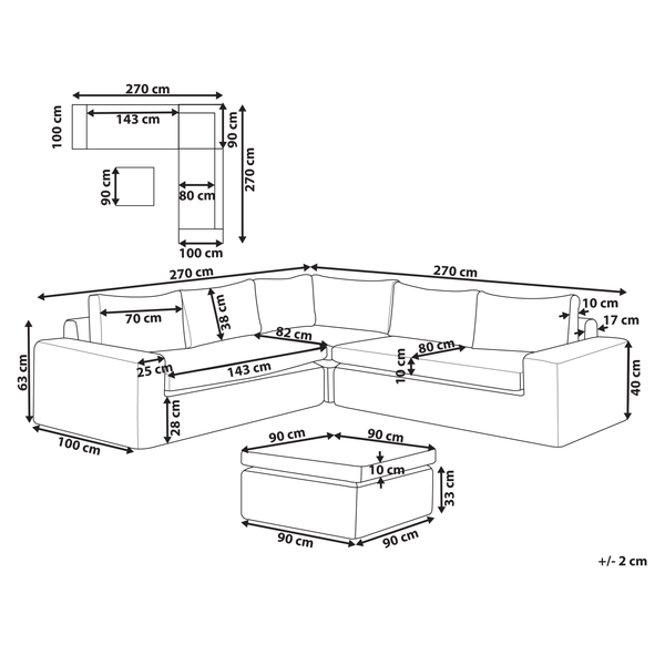 Garten Ecksofa mit Ottomane 6-Sitzer PALERMO modular Polyrattan Braun