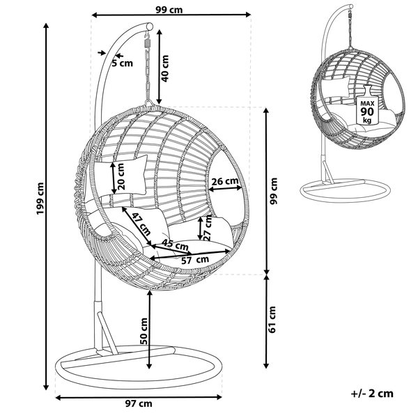 Hängesessel mit Gestell ASPIO Polyrattan Schwarz