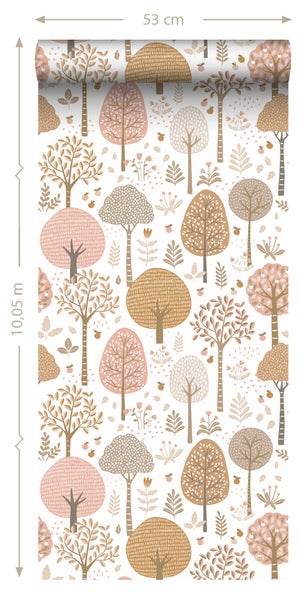 ESTAhome Tapete bewaldete Landschaft Rosa, Braun und Weiß - 50 x 900 cm - 139799