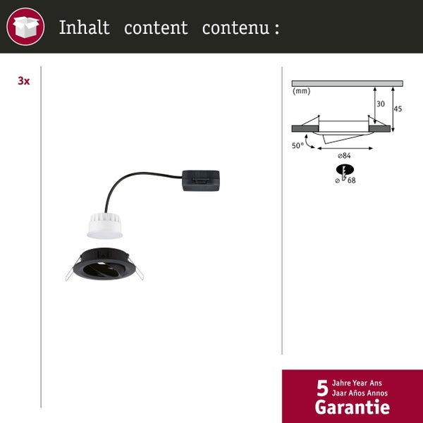 LED Einbauleuchte Nova Coin 3x6W 3x470lm 230V 2700K Schwarz matt