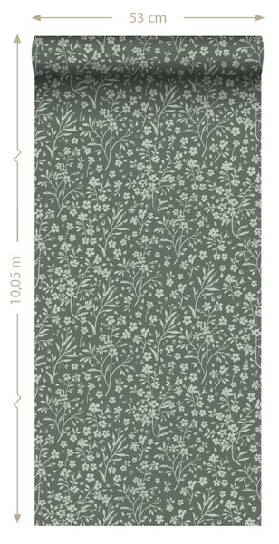 ESTAhome Tapete Blumen Graugrün - 53 cm x 10.05 m - 139878