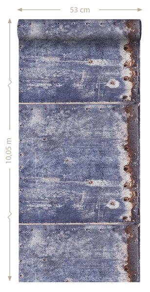 ESTAhome Tapete Metallplatten Blau und Braun - 53 cm x 10.05 m - 138219
