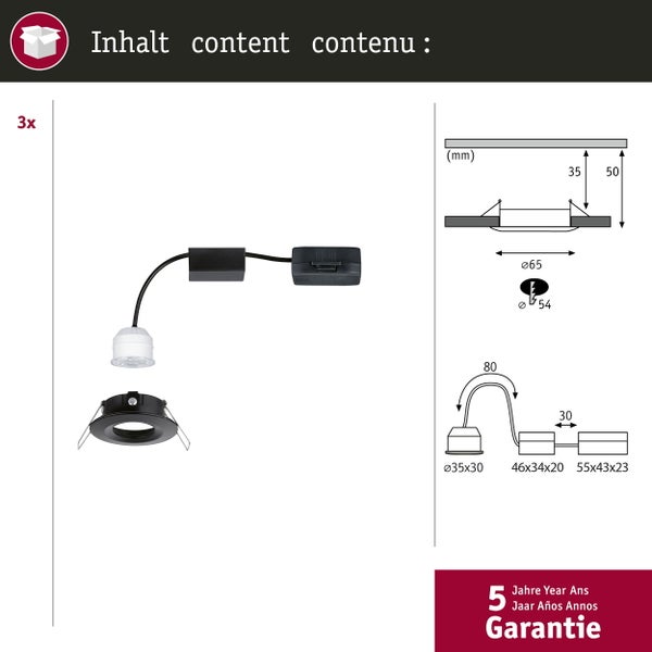 LED Einbauleuchte Nova Mini Coin Basisset starr IP44 rund 66mm Coin 3x4W 3x310lm 230V 2700K Schwarz matt