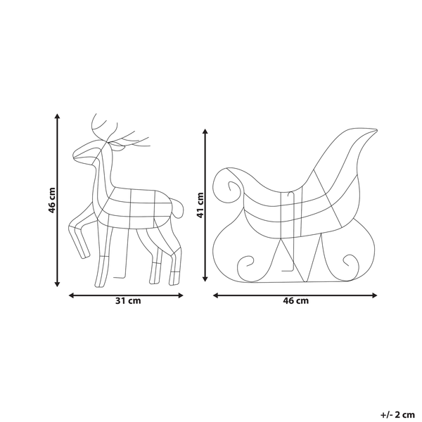 Abbildung eines Rentiers und eines Schlittens mit Größenangaben