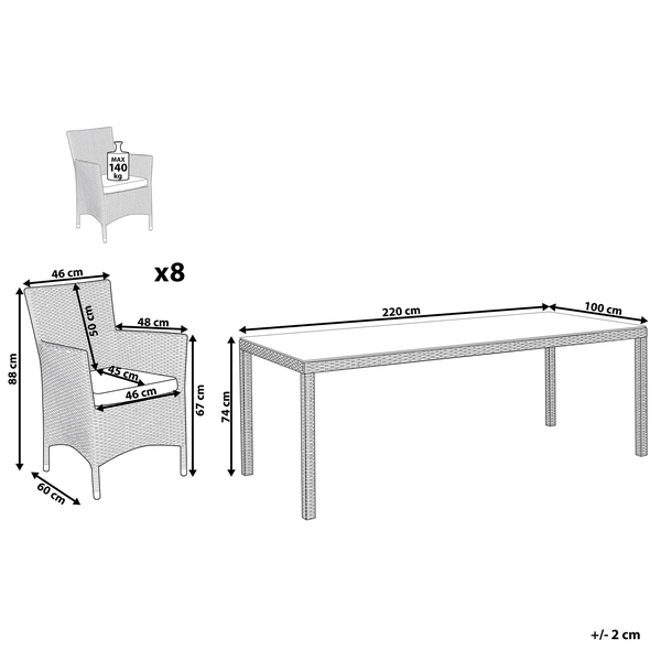 Gartenmöbel Set 8-Sitzer ITALY inkl. Kissen Polyrattan Braun