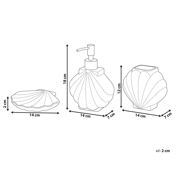 Badaccessoires Set 3-teilig SHELL Keramik Weiß