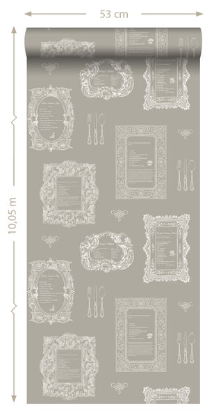 ESTAhome Tapete Rezepte Taupe - 53 cm x 10.05 m - 127632