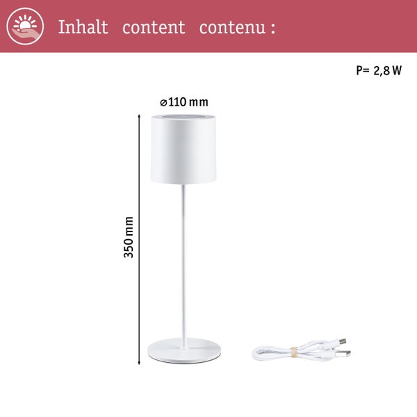 Akkuleuchte Tuni IP44 dimmbar 2700K Weiß matt