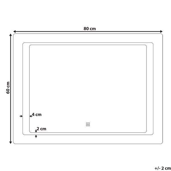 Skizze einer Duschwanne mit den Maßen 80 mal 60 Zentimeter