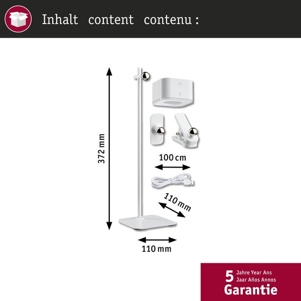 Mobile Tischleuchte Varia White Switch 250lm / 60lm 1,6W / 0,4W Weiß